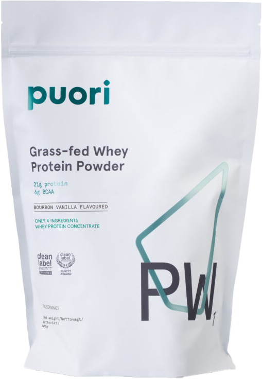 Puori PW1 - Grass-fed Whey proteinpulver med bourbon vanilje (900 g)